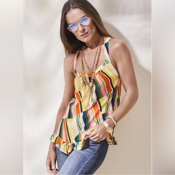 Cabi Skip Halter Tank retro colors striped bold print summer tank size: S - Picture 1 of 10